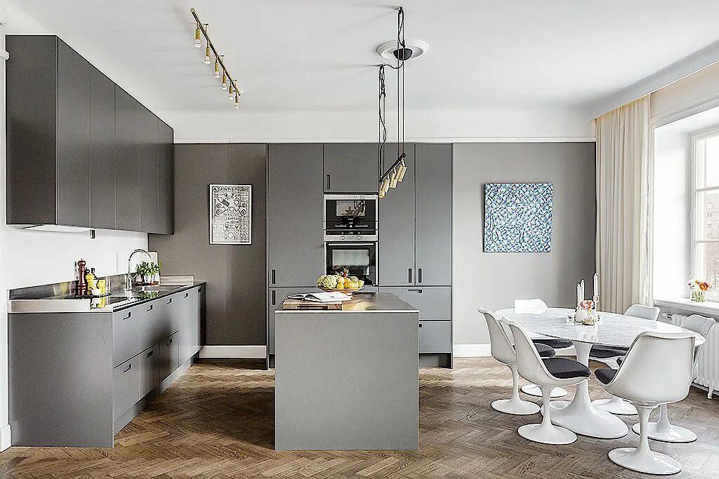 Кухня серого цвета в интерьере сочетание стен Квартира 129 кв.м. Kitchen 2016, Decor interior design, Home decor