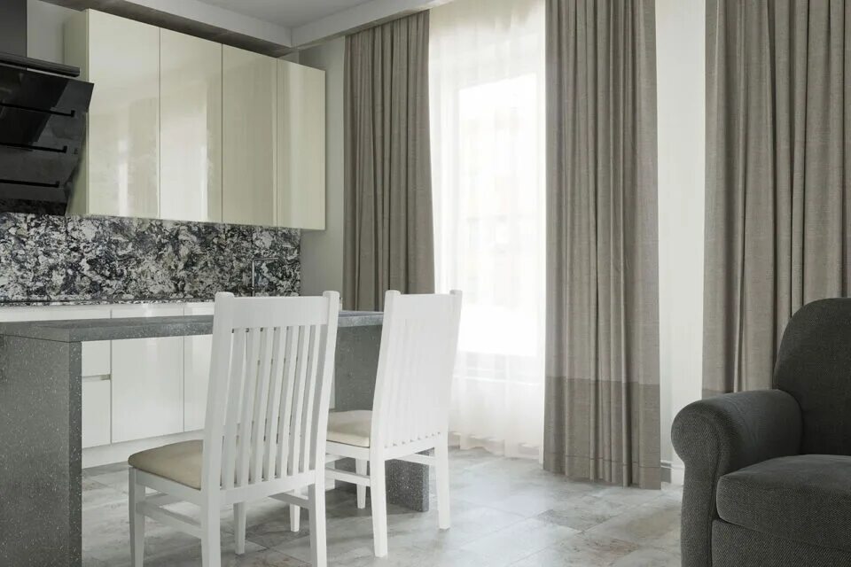 Кухня серые шторы дизайн фото Шторы в гостиной. ЖК "Пять звезд" - Дизайн штор