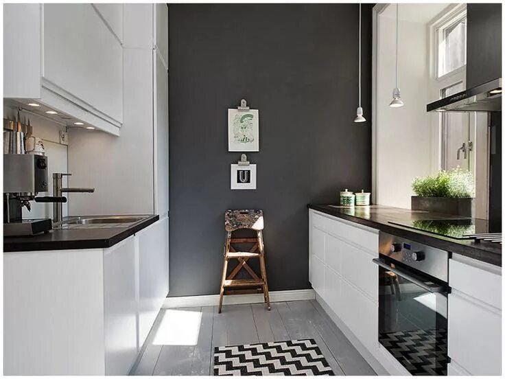 Кухня серые стены дизайн white kitchen black benchtop black floor - Google Search Scandinavian interior k