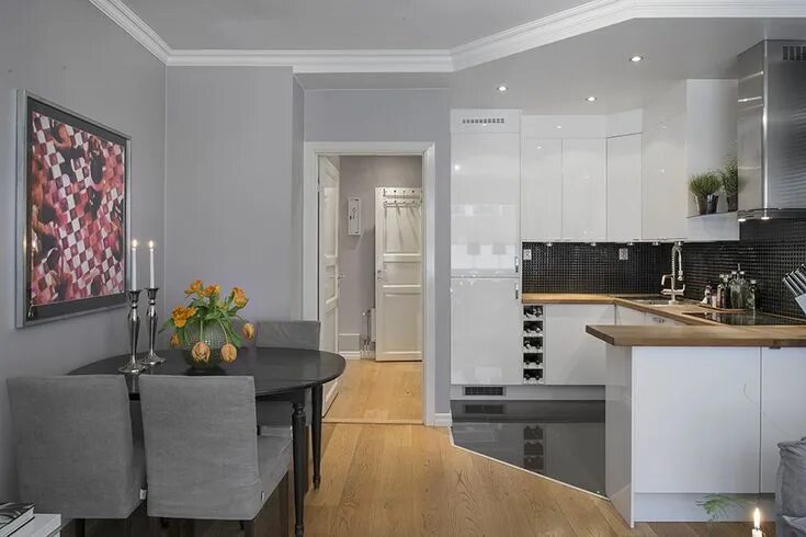 Кухня серые стены дизайн Lägenhet med terrass Серая кухня, Интерьер, Кухня