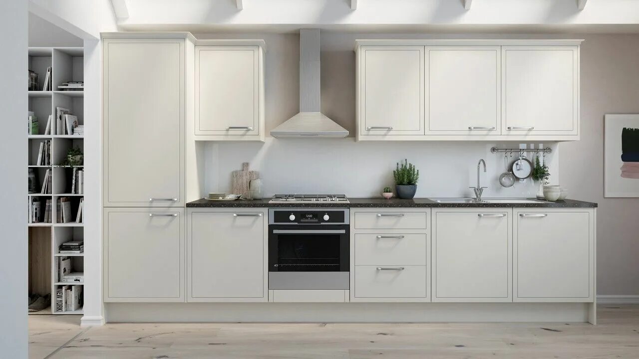Кухня серый кашемир в интерьере фото Newbury, White, Rigid, 8-unit, Laminate, No, No Kitchen units, White kitchen uni