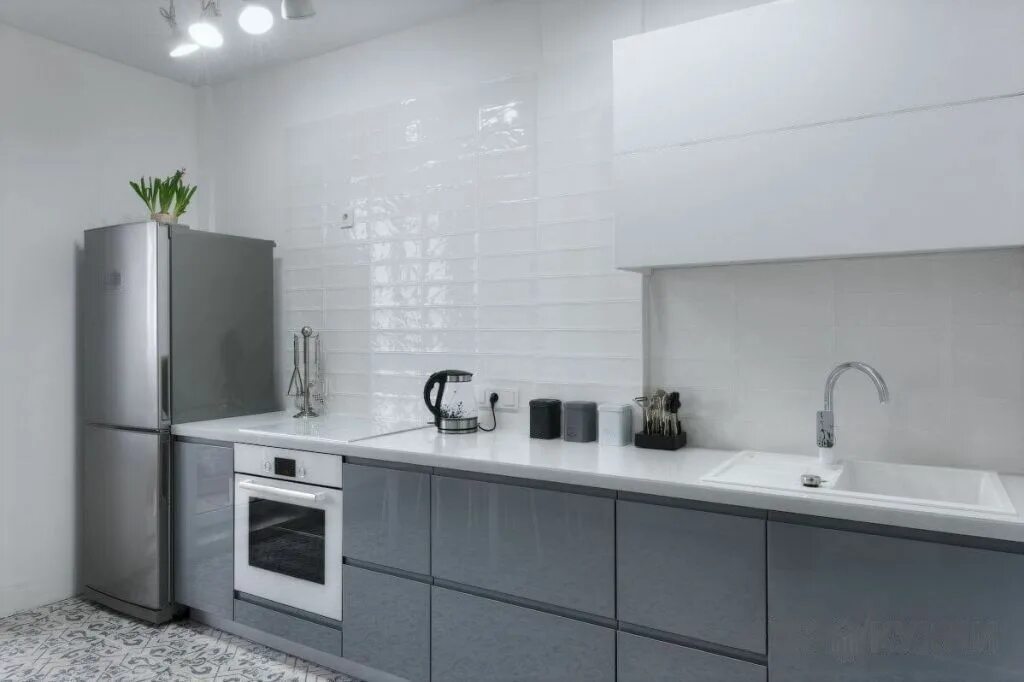 Кухня серый низ светлый верх фото Стили кухонных гарнитуров, выбери свой 118 фото