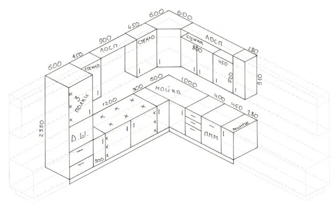 Кухня схема с размерами и расстановкой Как выбрать кухонный гарнитур с учетом размера кухни