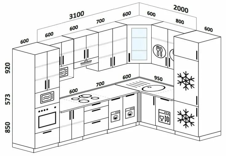 Кухня схема с размерами и расстановкой Pin by Елена on Кухня Kitchen layout plans, House design kitchen, Kitchen design