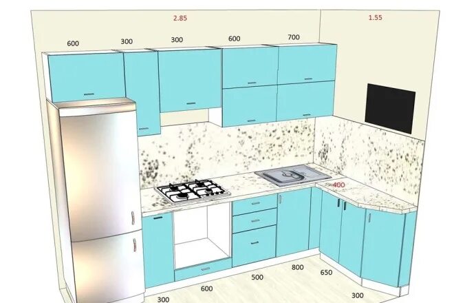 Кухня шириной 2 метра планировка Визуализация Кухни, корпусной мебели и картой раскроя за 500 руб., исполнитель 1