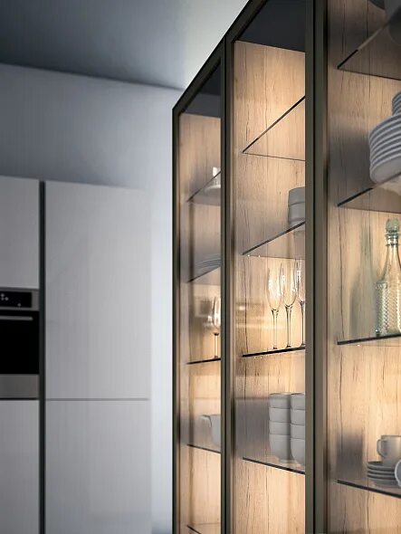 Кухня шкаф со стеклом фото Кухня Ca'd'Oro Space Profile-C из Италии, купить итальянскую кухню Ca'd'Oro Spac