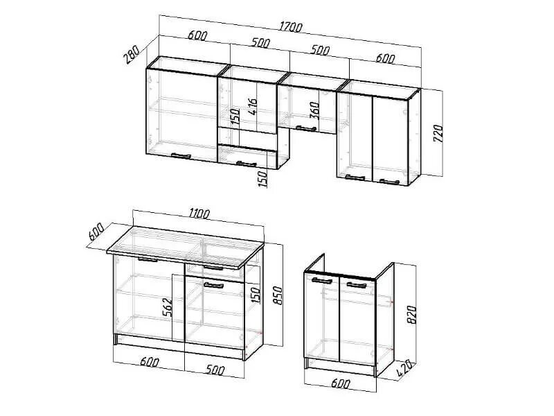 Кухня шкафы размеры фото Кухня Розалия 1700 Дуб Сонома купить в интернет-магазине ИркутДом.ру в Иркутске 
