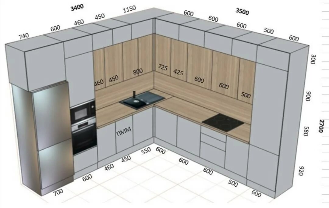 Кухня шкафы размеры фото Гарнитур замер: найдено 85 картинок