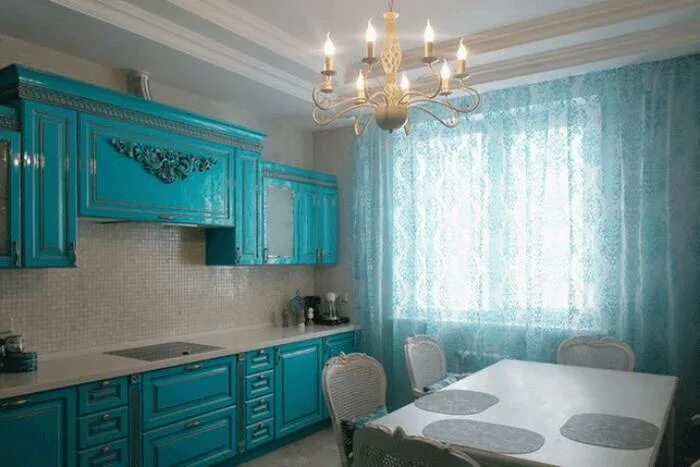Кухня шторы бирюзовые фото Виды штор выбрать для кухни и столовой? Оригинальные шторы на кухню - 10 лучших 