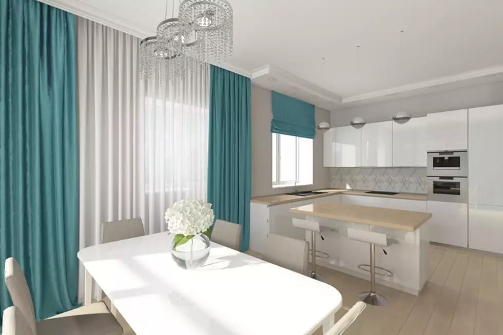 Кухня шторы бирюзовые фото Бирюзовые шторы на кухне - CormanStroy.ru