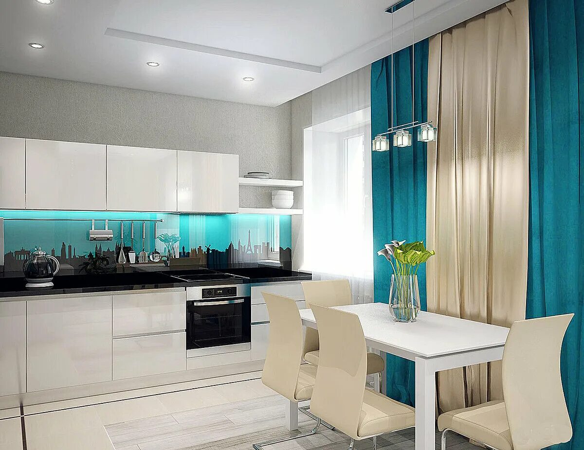 Кухня шторы бирюзовые фото Шторы в интерьере кухни. Часть 2 - с чем сочетать цвет штор в кухонном интерьере