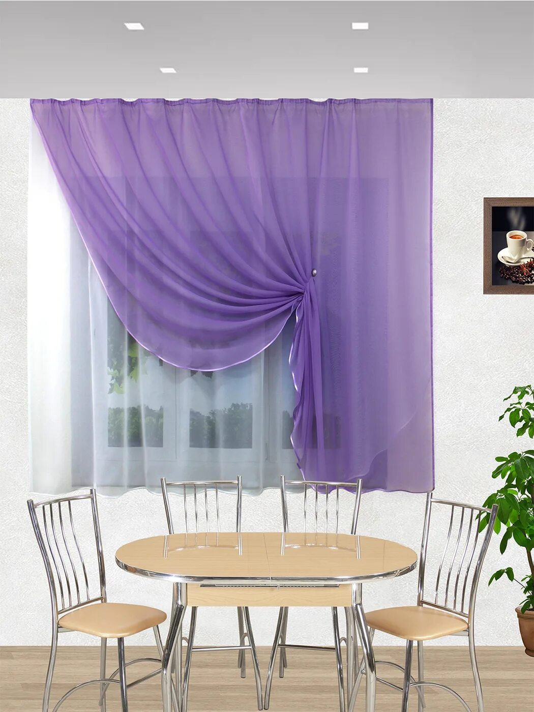 Кухня шторы модели фото Штора для кухни Текстиль ру Весна2 180х270см, фиолетовый, Полиэстер купить по ни