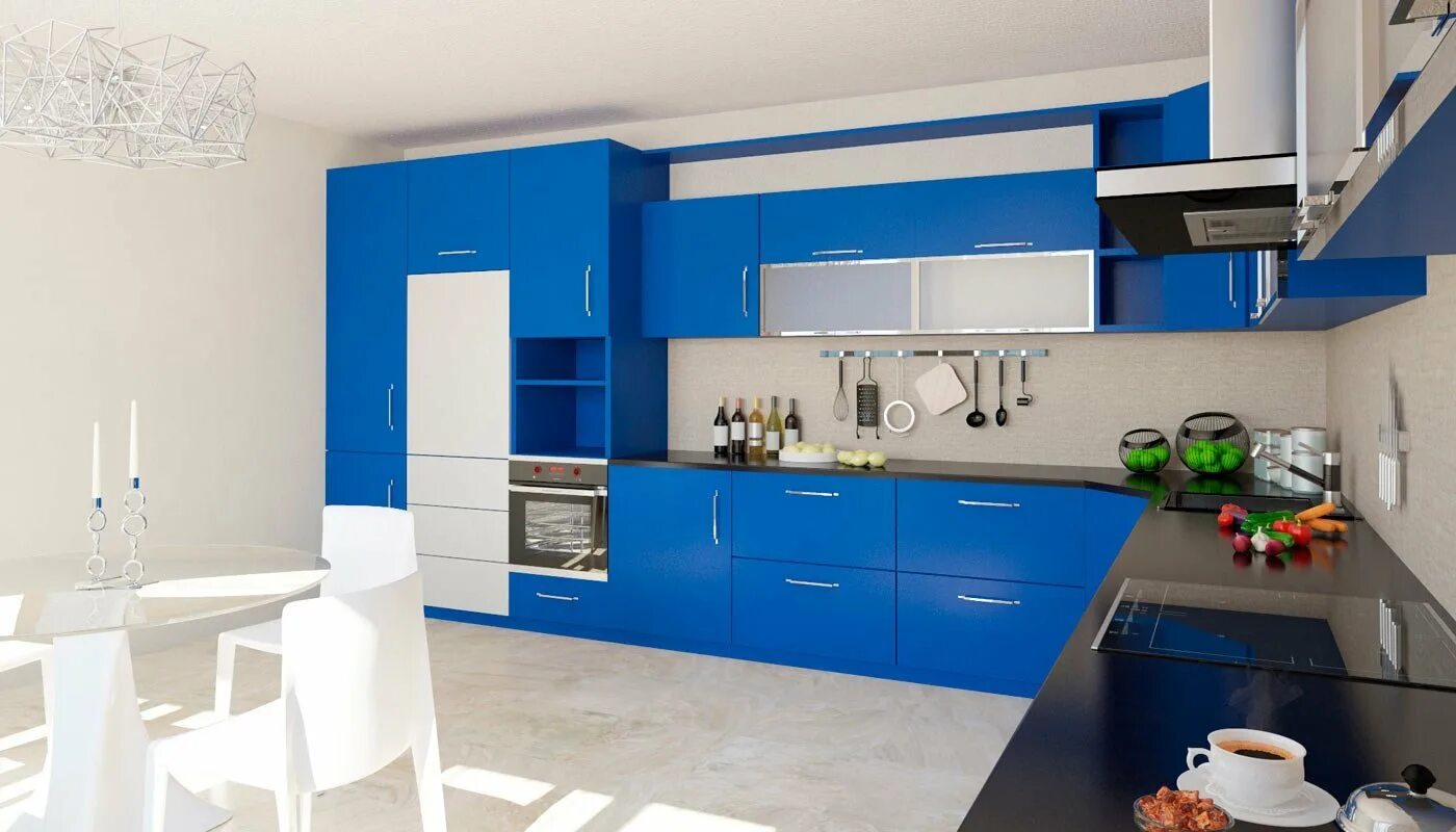 Кухня синим гарнитуром фото Обои для кухни синий гарнитур MebelVin.ru