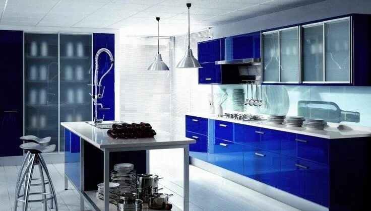 Кухня синим гарнитуром фото Decoración de unas, Cocinas bonitas, Decoración de cocina
