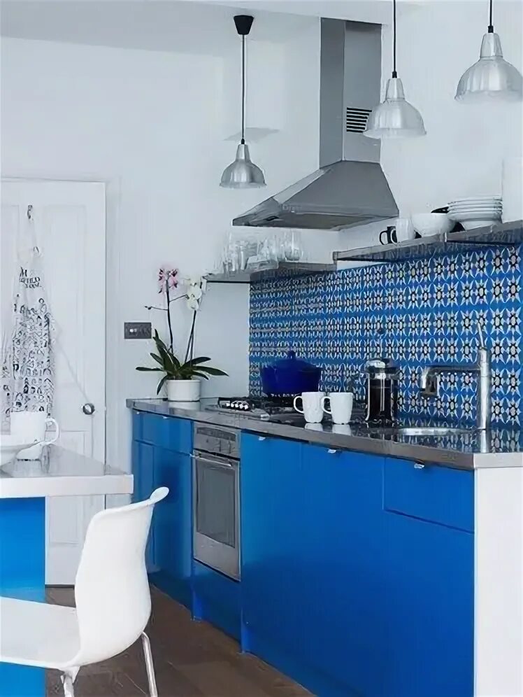 Кухня синий фартук фото Синяя мебель на кухне