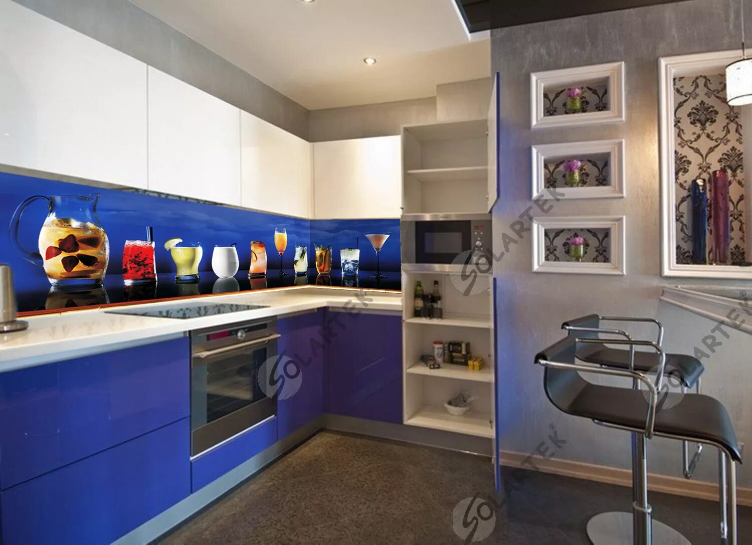 Кухня синий фартук фото Примеры кухонных фартуков