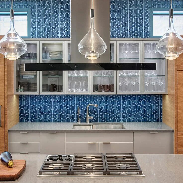 Кухня синий фартук фото 75+ Blue Backsplash Ideas ( Navy, Aqua, Royal or Coastal ) Blue Design Blue back