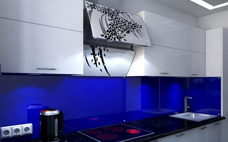 Кухня синий фартук фото Фартуки для кухни из стекла: разновидности, советы по выбору и уходу
