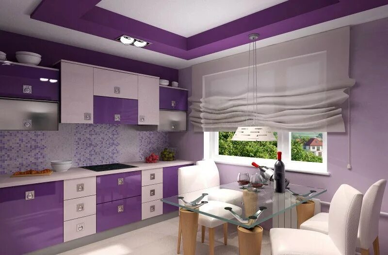 Кухня сиреневого цвета в интерьере Кухня фиолетовая 12 заказать недорого в Москве - 1Кухонный