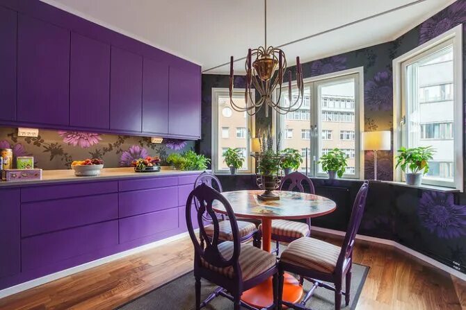 Кухня сиреневого цвета в интерьере Фиолетовая кухня: 120 фото, обои, кухонный гарнитур, плитка
