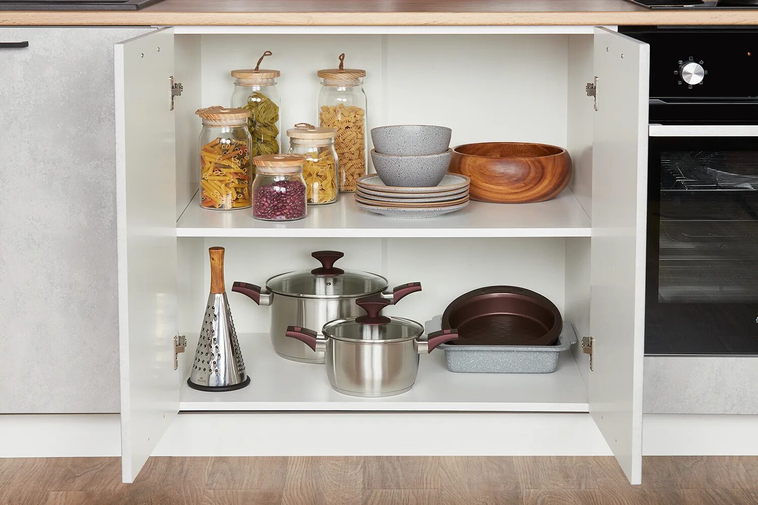 Кухня сити хофф фото Кухонный гарнитур Сити 2,4 м 240х210х60 см, цвет корпус - белый, фасад - бетон с