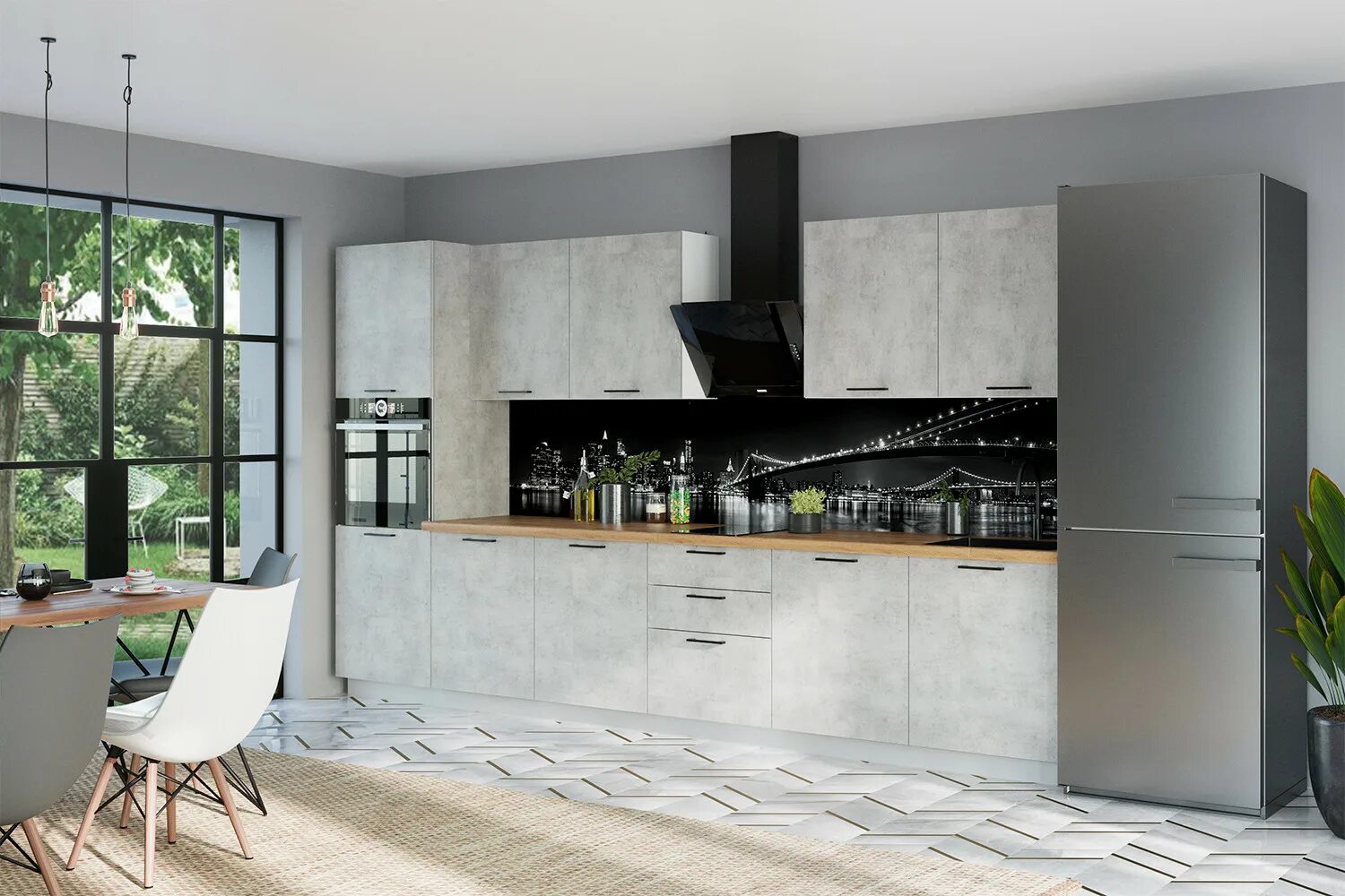 Кухня сити хофф фото Модульный кухонный гарнитур Сити 3,6 м бетон светлый купить в Санкт-Петербурге п