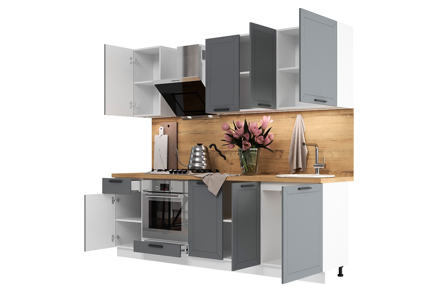 Кухня сити хофф фото Кухонный гарнитур Глетчер 2,4 м маренго силк, белый - купить по цене 38 586 рубл