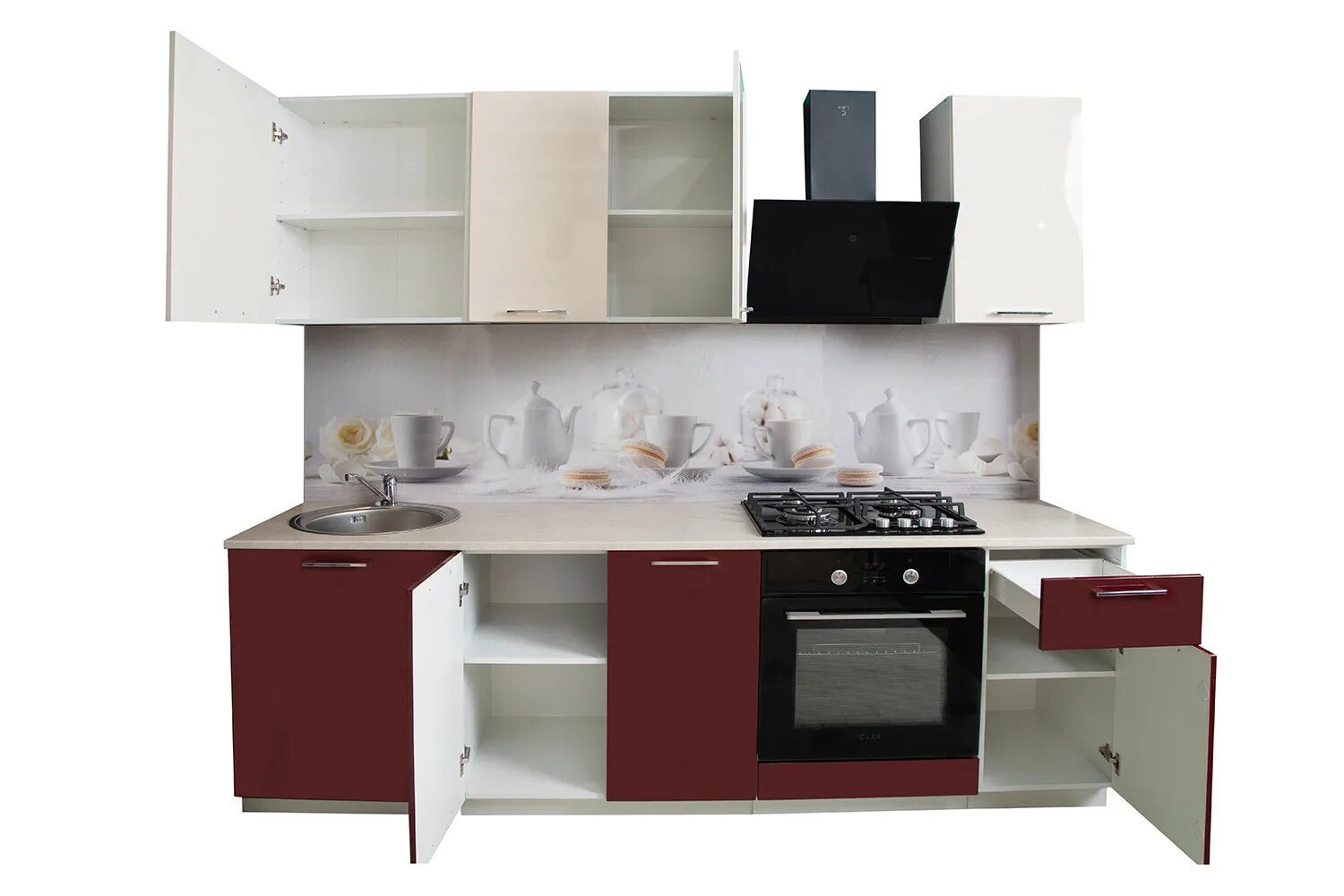 Кухня сити хофф фото Кухонный гарнитур Сити 2,4 м ваниль, бордо купить в Санкт-Петербурге по цене 23 