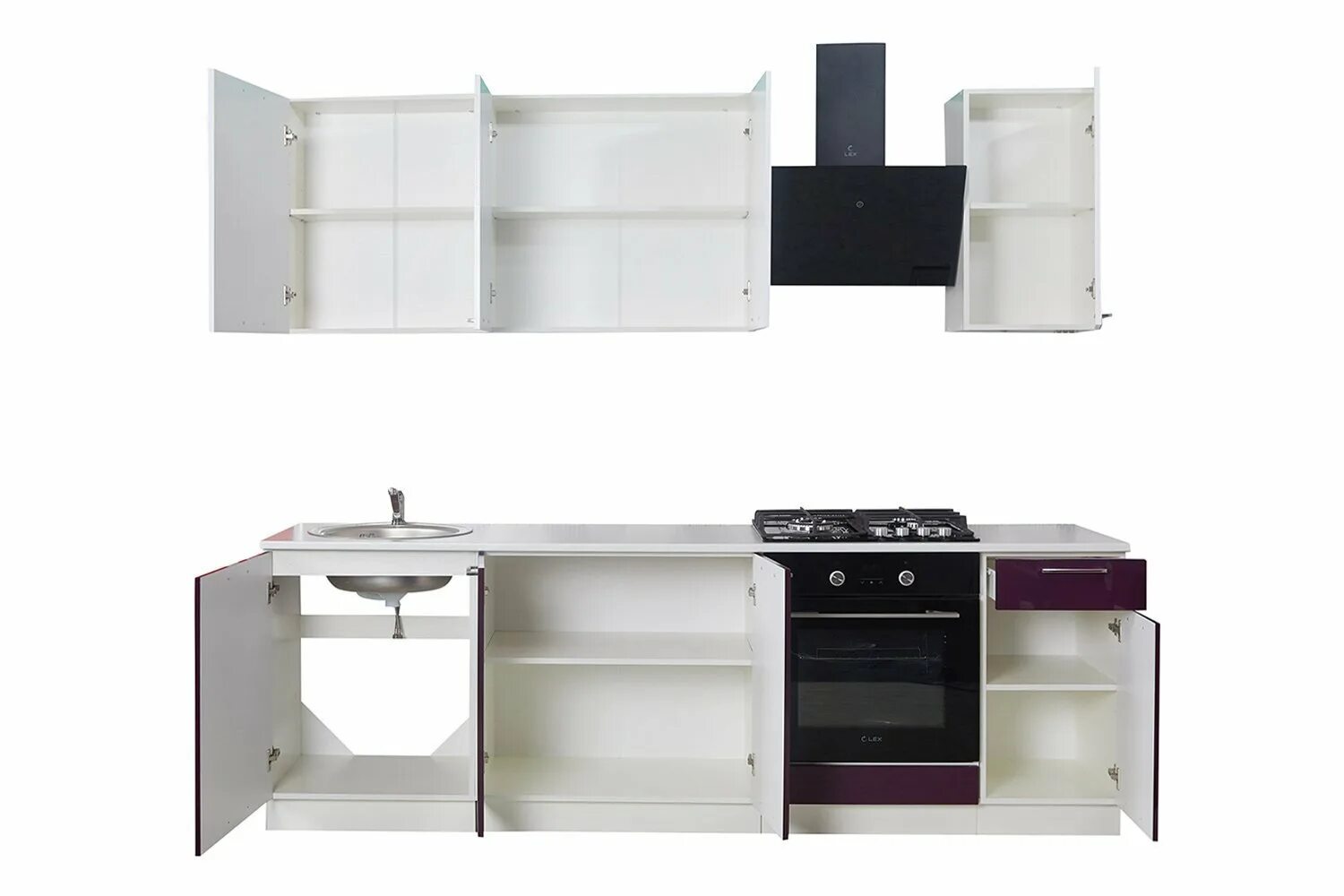Кухня сити хофф фото Кухонный гарнитур Сити 2,4 м белый глянец, баклажан купить в Санкт-Петербурге по