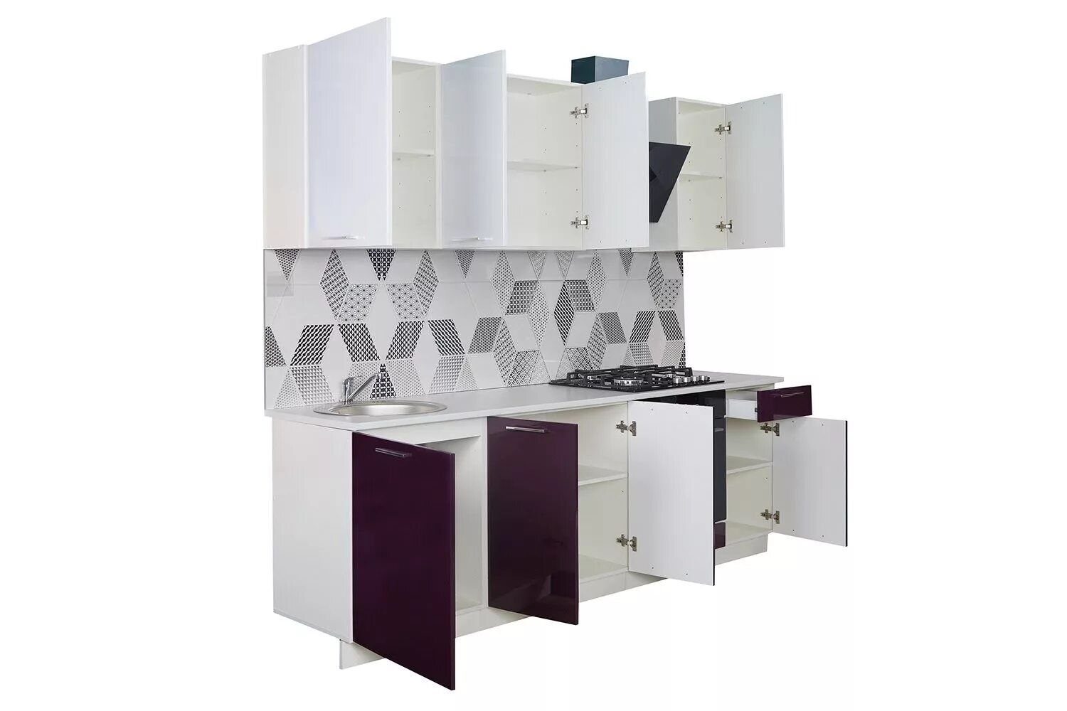 Кухня сити хофф фото Кухонный гарнитур Сити 2,4 м белый глянец, баклажан купить в Санкт-Петербурге по