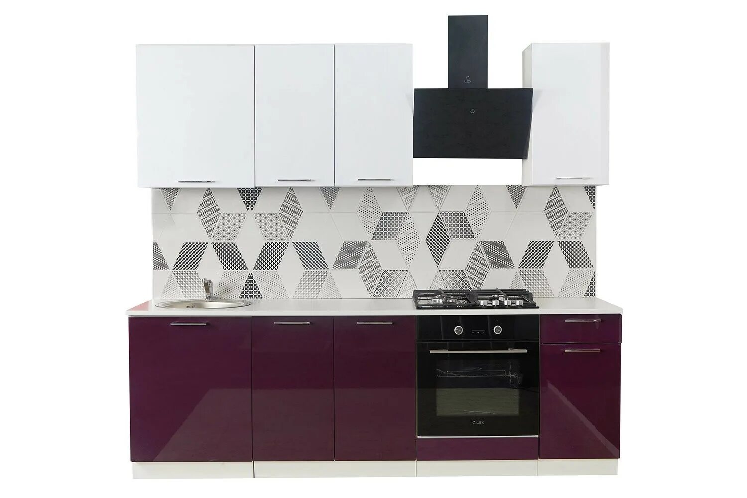 Кухня сити хофф фото Кухонный гарнитур Сити 2,4 м белый глянец, баклажан купить в Санкт-Петербурге по