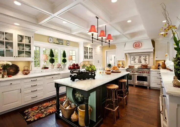 Кухня смотреть интерьер 50 Kitchens with Coffered Ceilings (Photos) Country kitchen designs, Kitchen lay