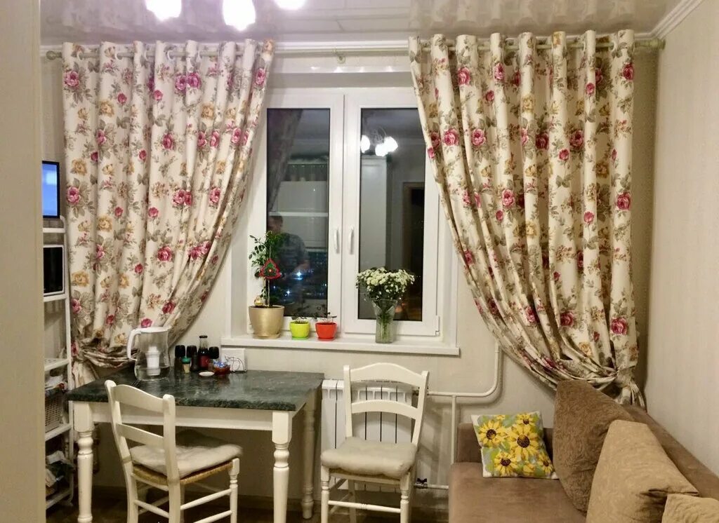 Кухня со шторами фото Панорама: Gusha Home, шторы, карнизы, Большая Академическая ул., 67, Москва - Ян