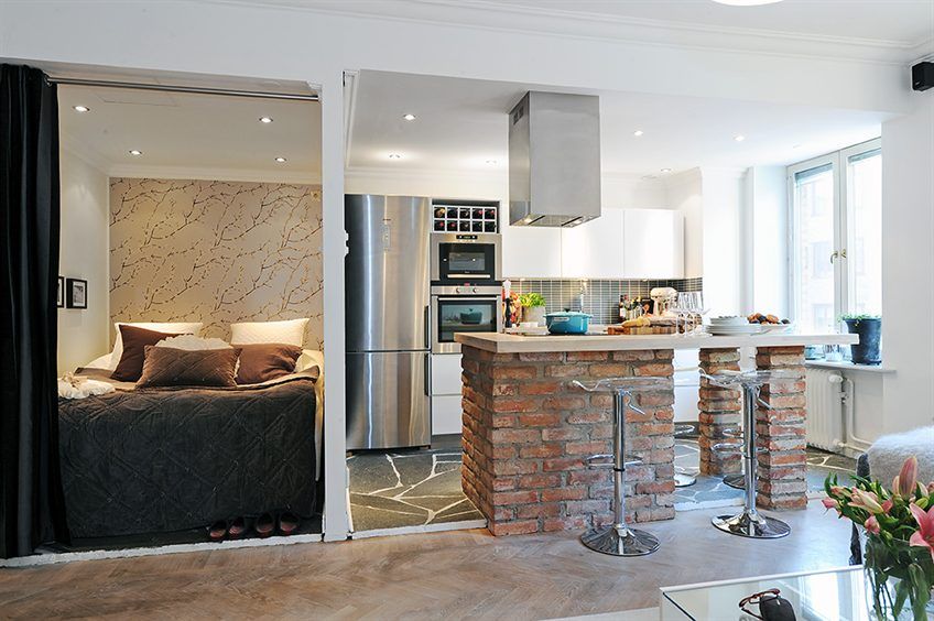 Кухня со спальней фото What about a brick island/bar between our kitchen and dining room-using . Design