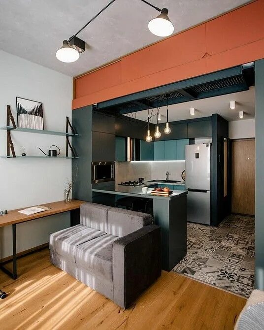 Кухня со спальней фото Лучшие варианты сочетания плитки и ламината: на кухне, в прихожей, в гостиной - 