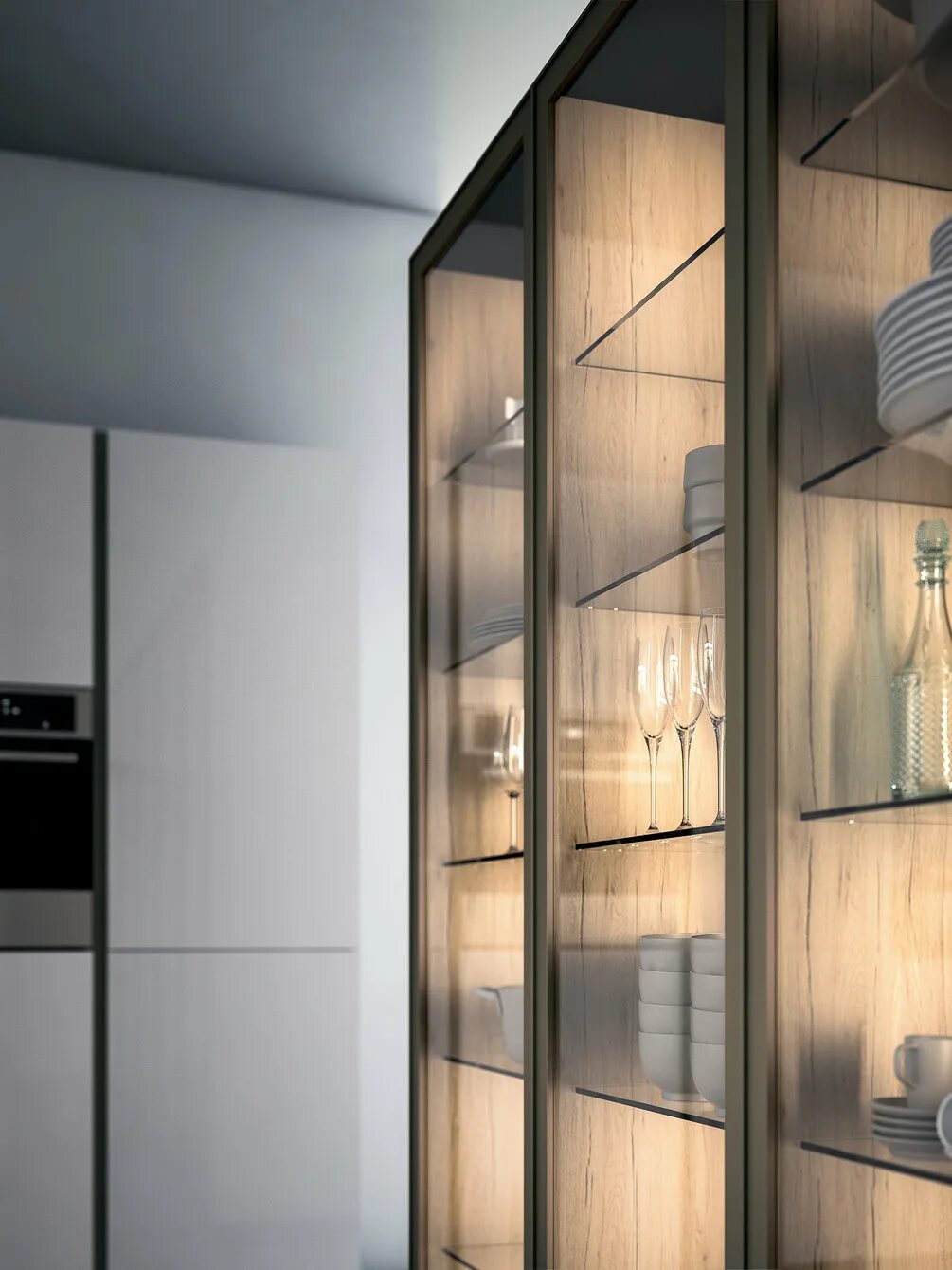 Кухня со стеклянными шкафами фото Итальянская кухня SPACE PROFILE C фабрики GED CUCINE - Ital-Collection