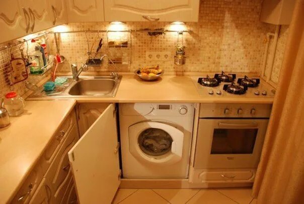 Кухня со стиральной машиной дизайн фото Фотография Маленькая кухня, Кухня, Стиральная машина