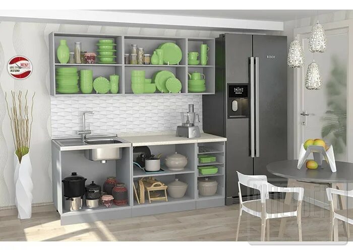 Кухня софия интерьер Кухня София 2,0 м Фасады Зелёный/Белый металлик - Кухня София 2,0 м Фасады Зелён