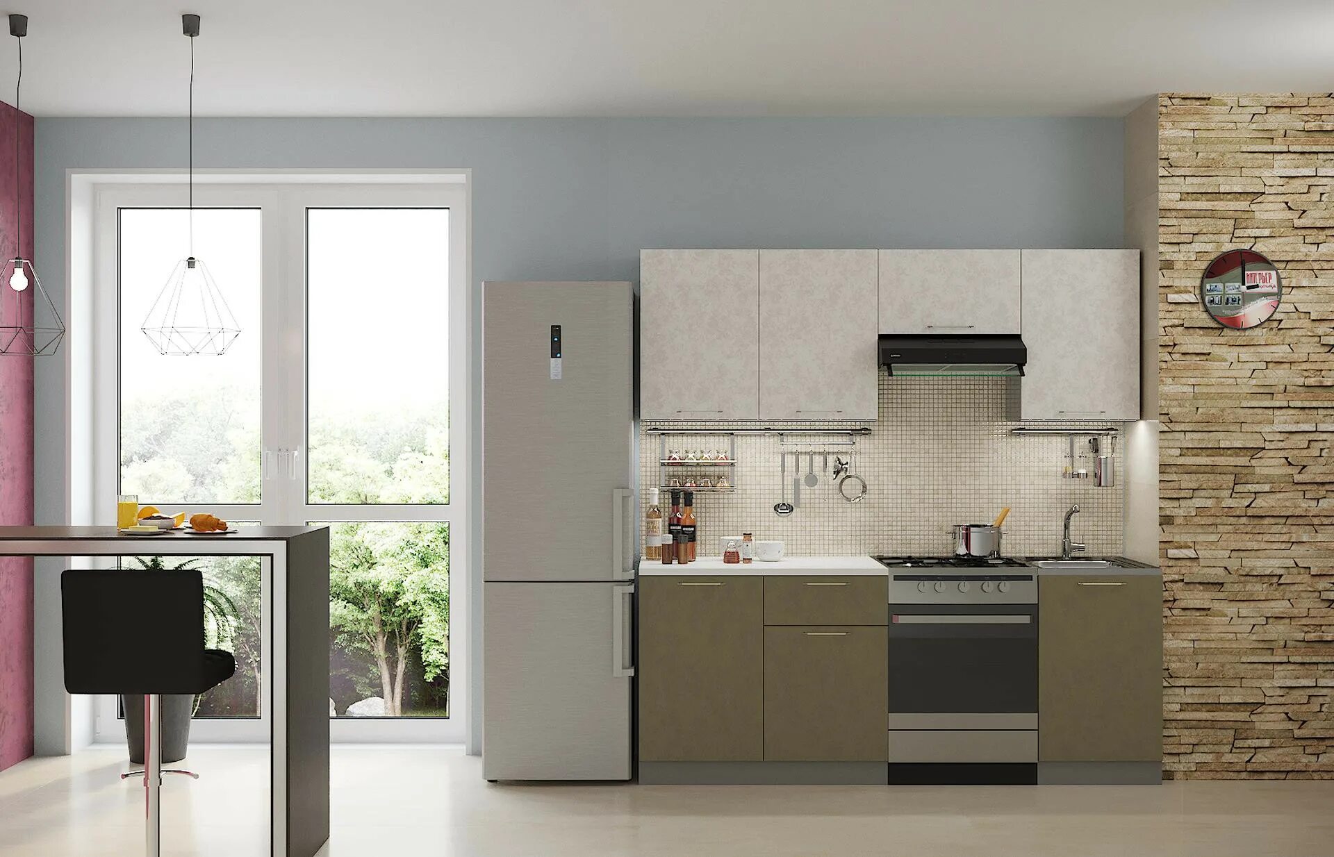 Кухня софия интерьер Кухонный Гарнитур Олива Бетон МДФ 1600/1700/1800/2000/2100 мм купить со скидкой 