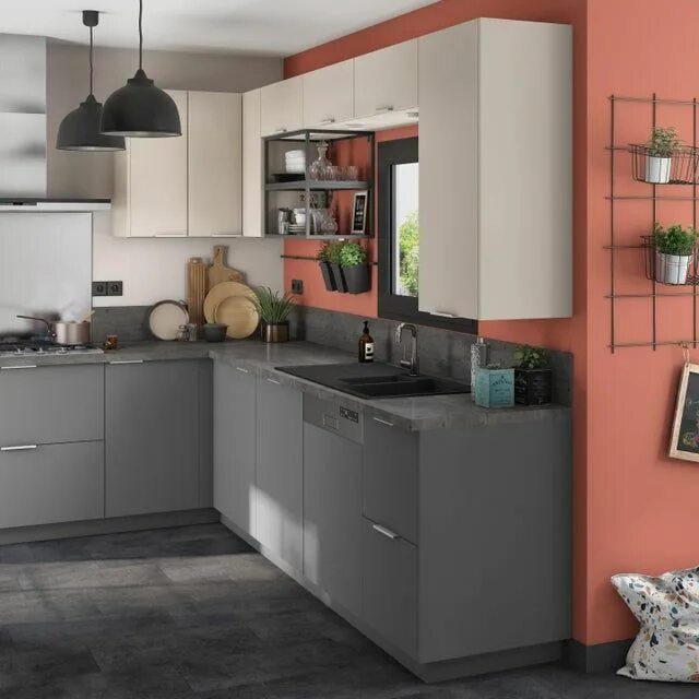 Кухня софия леруа мерлен в интерьере Porte-joue Sofia gris, DELINIA ID H.76.5 x l.59.7 cm Leroy Merlin Tiroir cuisine