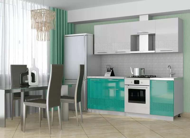 Кухня софия леруа в интерьере Кухонный гарнитур София 2.1 3D (Белый глянец/бирюза металлик, МДФ, Серый/белый) 