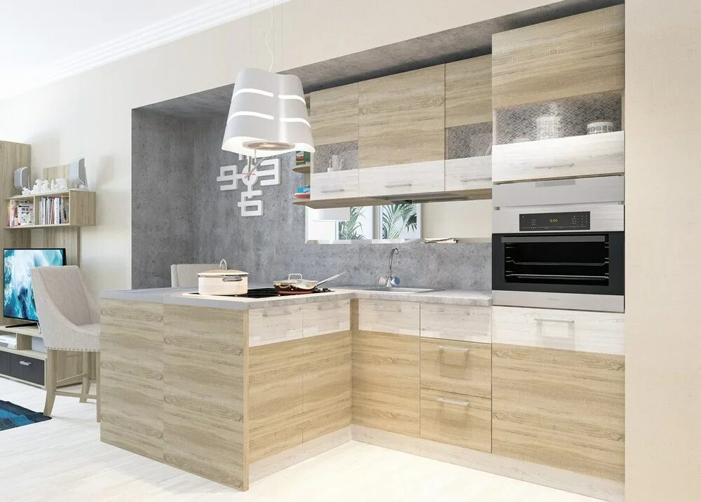 Кухня сонома в интерьере Кухня модульная Николь 10 (ясень шимо светлый/ясень шимо темный) купить в Симфер