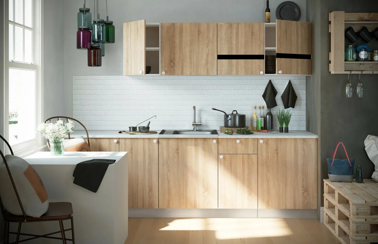 Кухня сонома в интерьере Кухня Ронда 2,6м дуб сонома купить по выгодной цене в интернет-магазине OZON (66