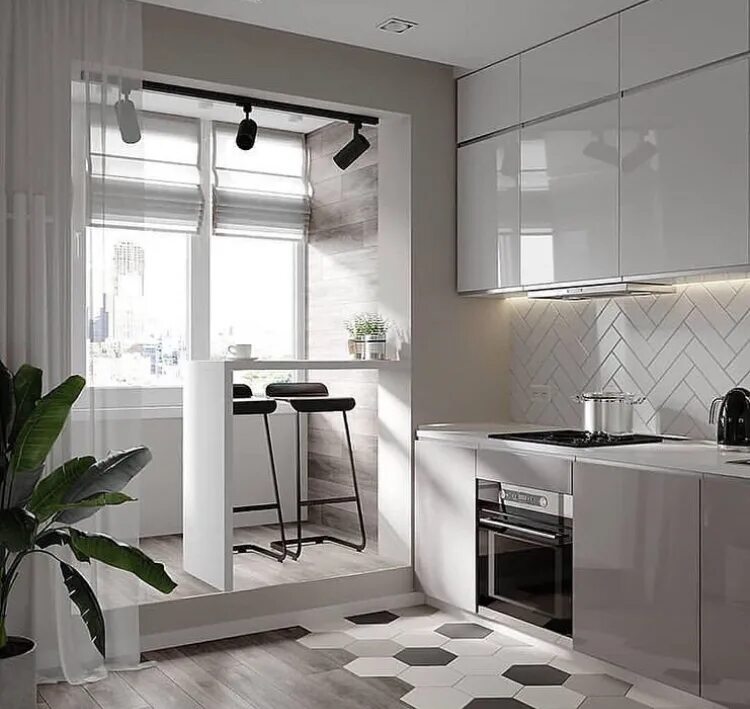 Кухня совмещенная с балконом дизайн фото Глянцевая кухня 196 на заказ в Кемерово - "Академия Уюта"