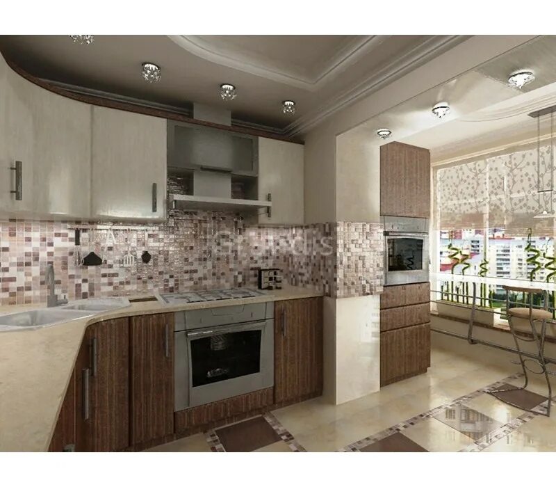 Кухня совмещенная с балконом реальные фото Кухня гостиная совмещенная с балконом 8,4кв метра купить на заказ от фабрики Gra