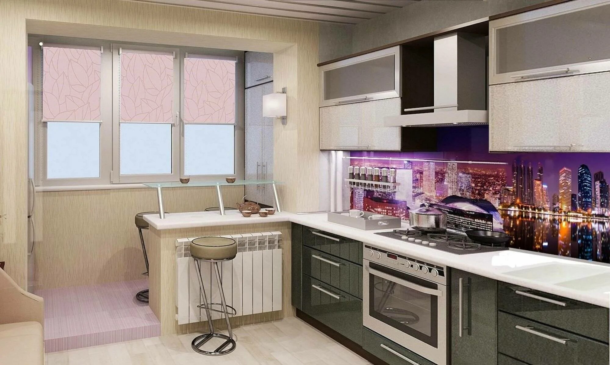 Кухня совмещенная с балконом реальные фото Кухня, совмещенная с лоджией