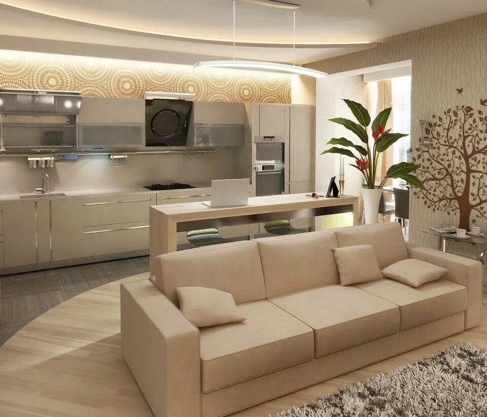 Кухня совмещенная с залом дизайн Photo of kitchen living room 60 sq.m. (54 Photos)