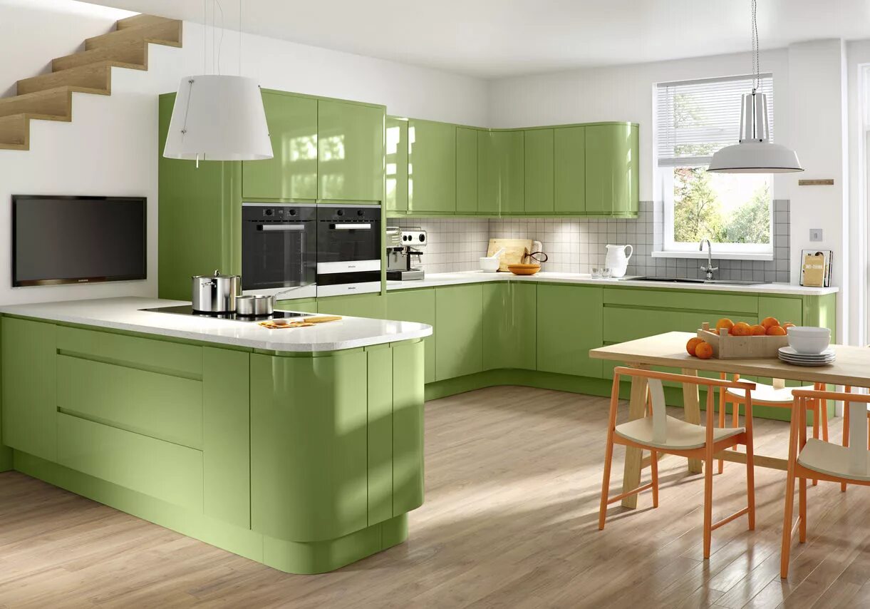 Кухня современная дизайн зеленая Зеленая кухня Флорика Корпусная и кухонная мебель на заказ по низким ценам в Кра