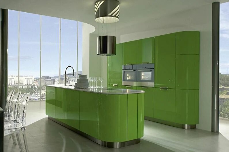 Кухня современная дизайн зеленая Кухня в стиле минимализм