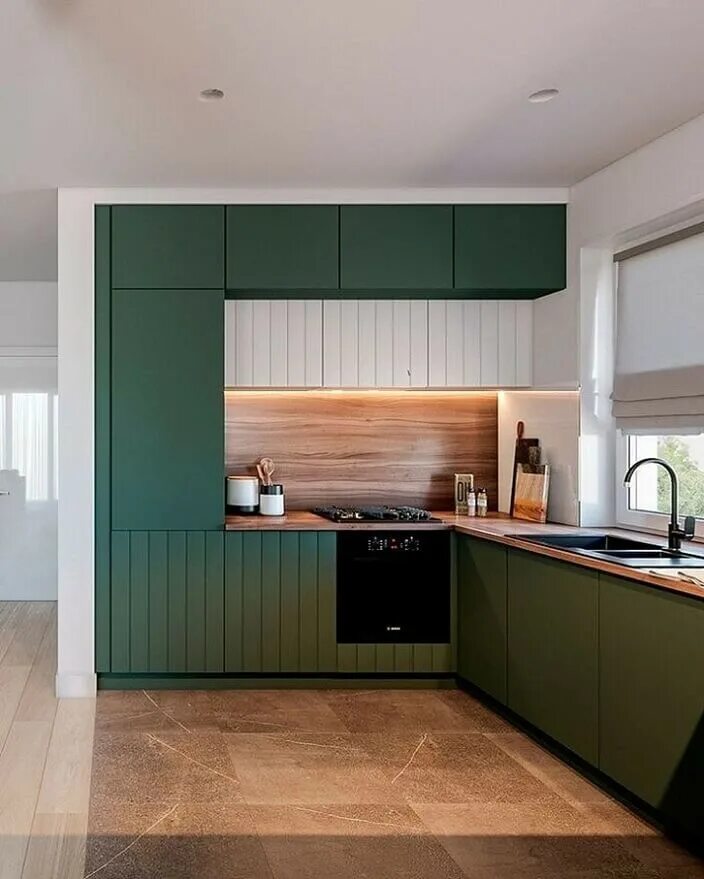 Кухня современная дизайн зеленая Современную кухню с матовыми фасадами купить Мебель Элегрум цены в интернет-мага